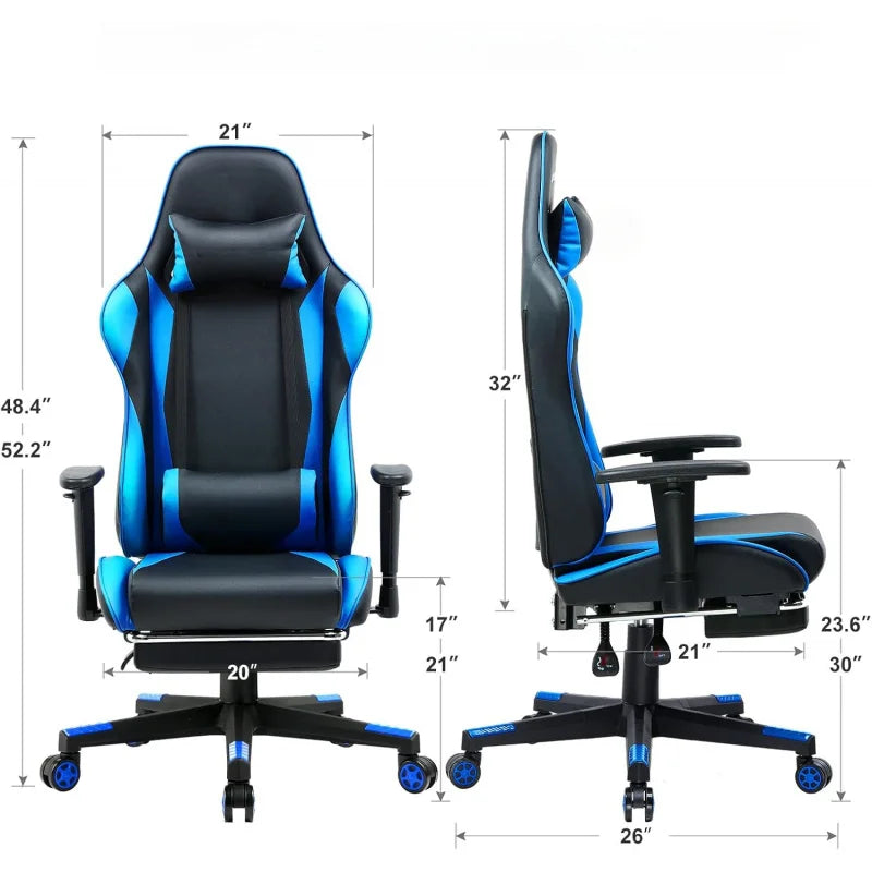 Reclining Gamer Chair Seat Height Adjustment, Swivel Rocker with Headrest and Lumbar (Navy Blue)